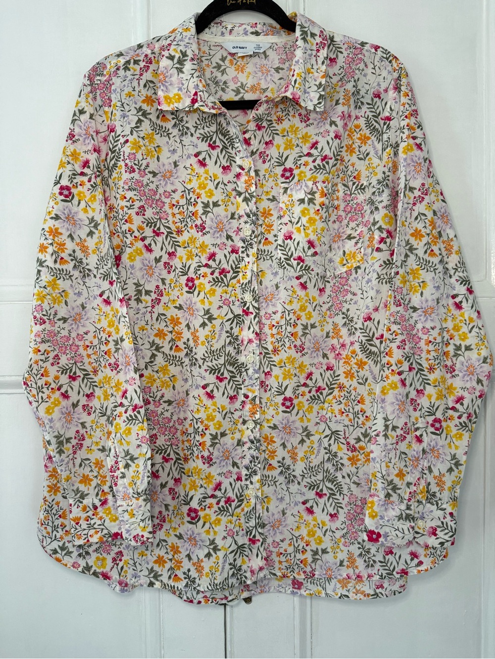 Old Navy The Classic Shirt White Ditsy Floral Button Down Cotton XL